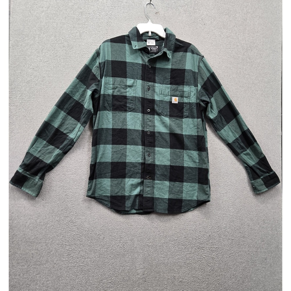 Carhartt Men Button Up Shirt M Green Plaid Flannel Rugged Flex Relaxed Fit Work